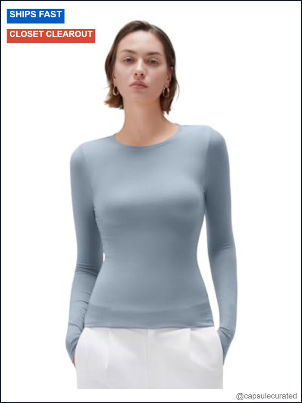 Cashmere Blend Crew Neck Fitted Long Sleeve T-Shirt Buttery Soft Basic Tee